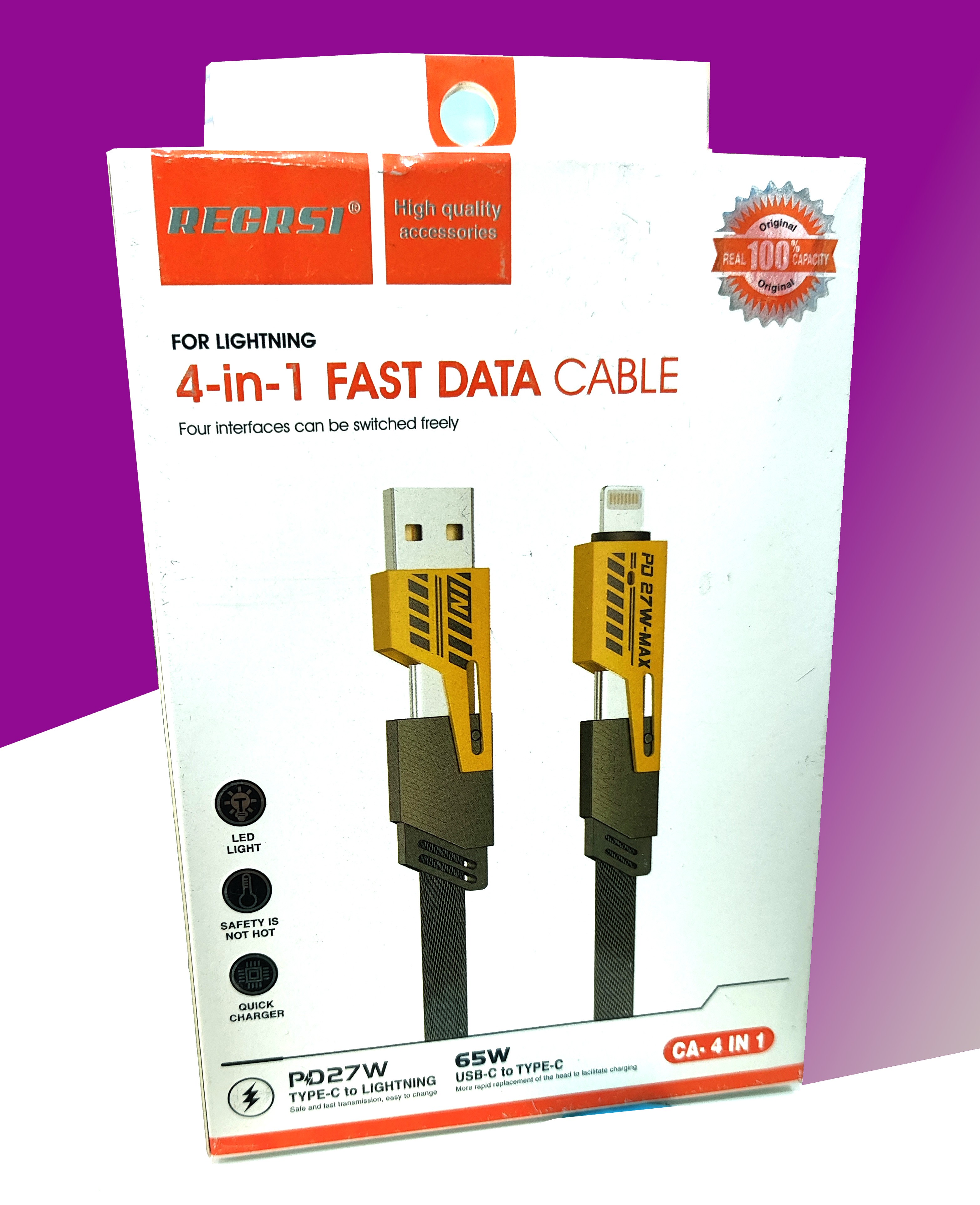 4-in-1 Fast Charging & Data Cable – Type-C | Type-B | USB | iPhone Lightning